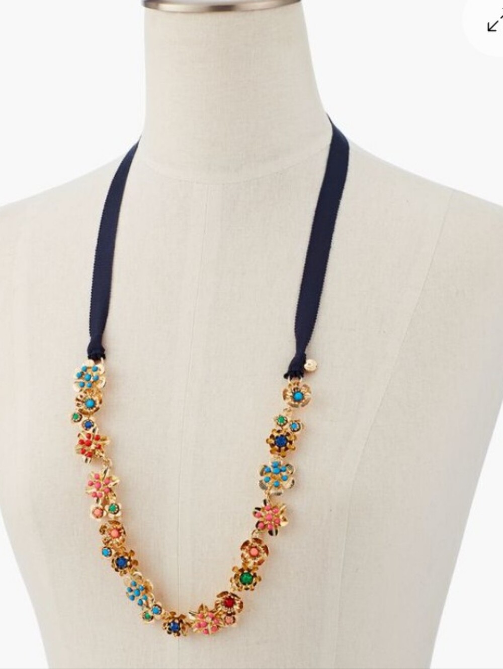 Talbots Wildflower Floral Multi-Color Beaded Ribbon Necklace
